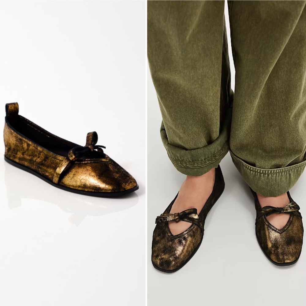 NEW Women’s FREE PEOPLE Mania Bow Ballet Flat Bronze Age Metallic Sz8.5